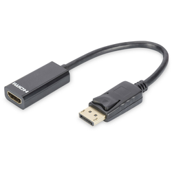 Digitus DB-340400-001-S DisplayPort / HDMI adaptér [1x zástrčka DisplayPort - 1x HDMI zásuvka] černá kulatý, dvoužilový stíněný, zablokovatelný , podpora HDMI 15.00 cm